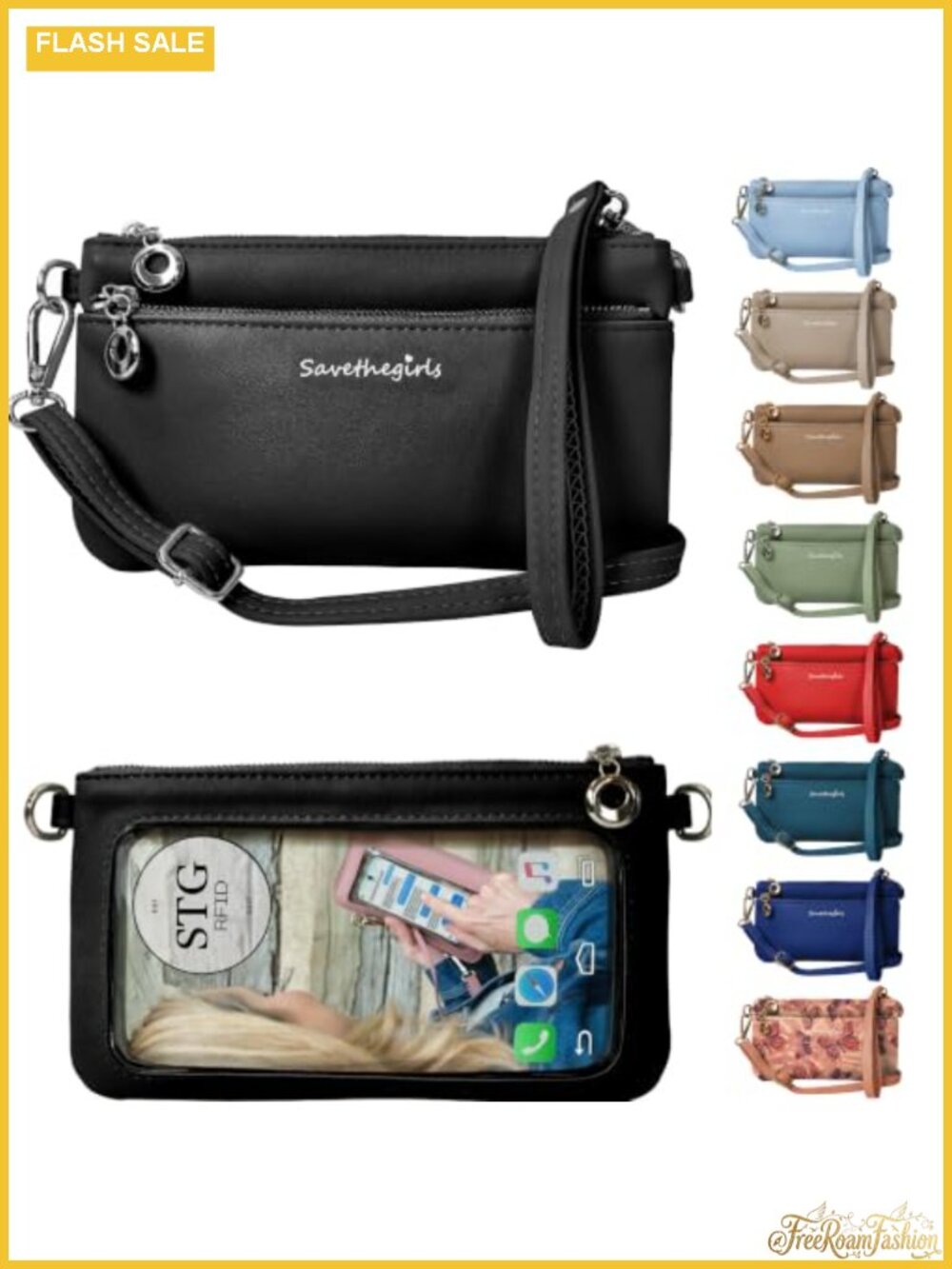 Faux Leather Cell Phone Purse Touch Screen Crossbody Wristlet RFID Wallet